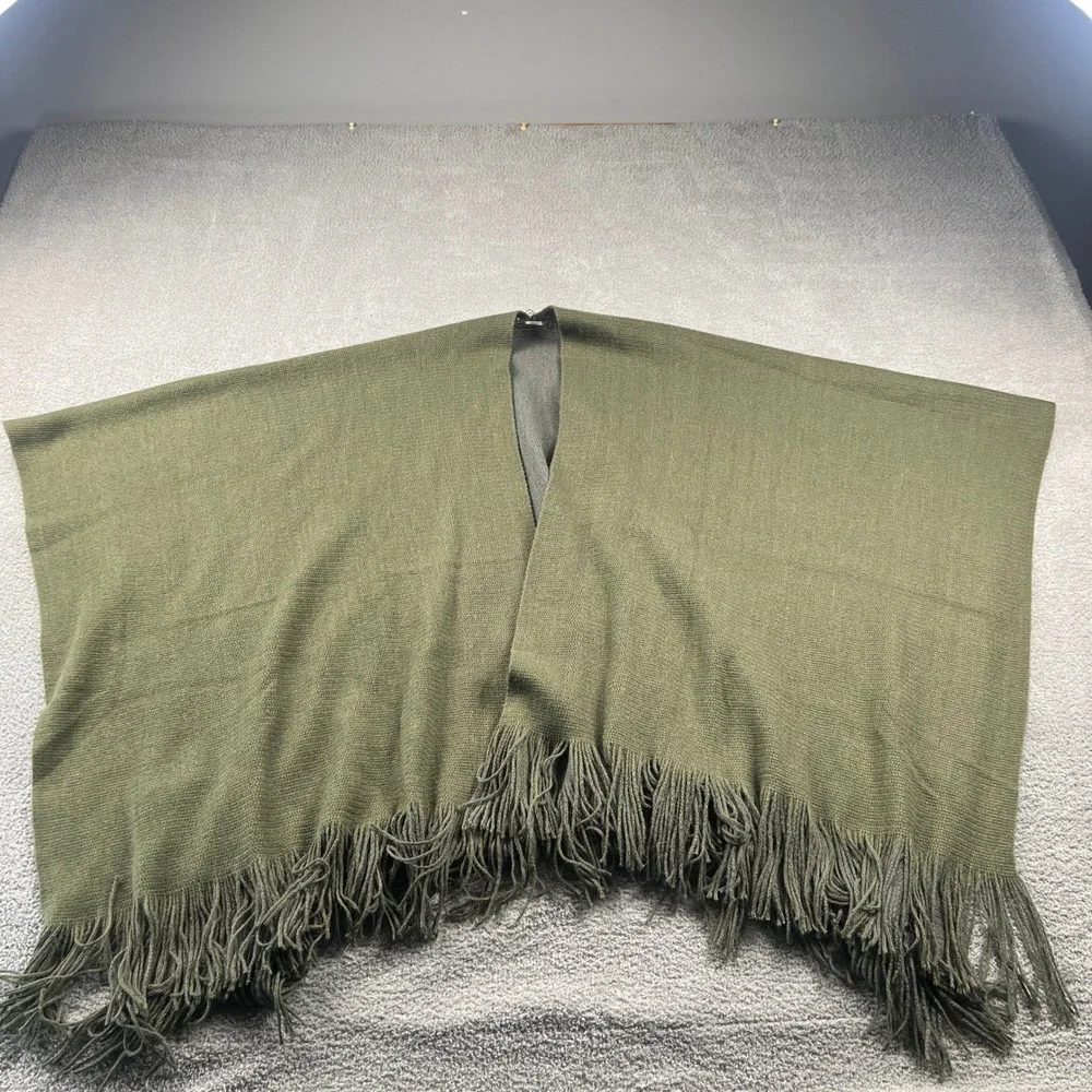Castlecore Preppy Knit Poncho Wrap Women Olive Green Fringe Boho Earthy Cozy‎